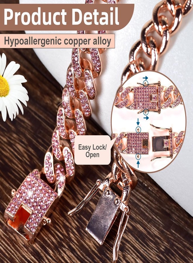 AccEncyc Dog Chain Collar Diamond Link Dog Collar Walking Dog Necklace Metal Cat Chain with Secure Buckle Pet Crystal Collar for Small Medium Large Dogs Cats (Pink, 10 Inch) - Image 2